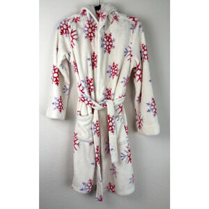 Cat & Jack Snow Flakes Hooded Fleece Robe for Girls Plush Bathrobe XL 14-16 Red